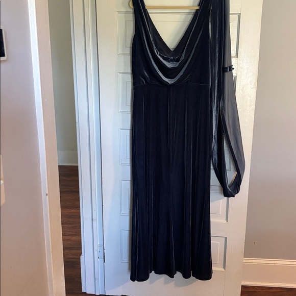 Revelry Blue Maxi Velvet Dress with Neck Scarf - Picture 3 of 5